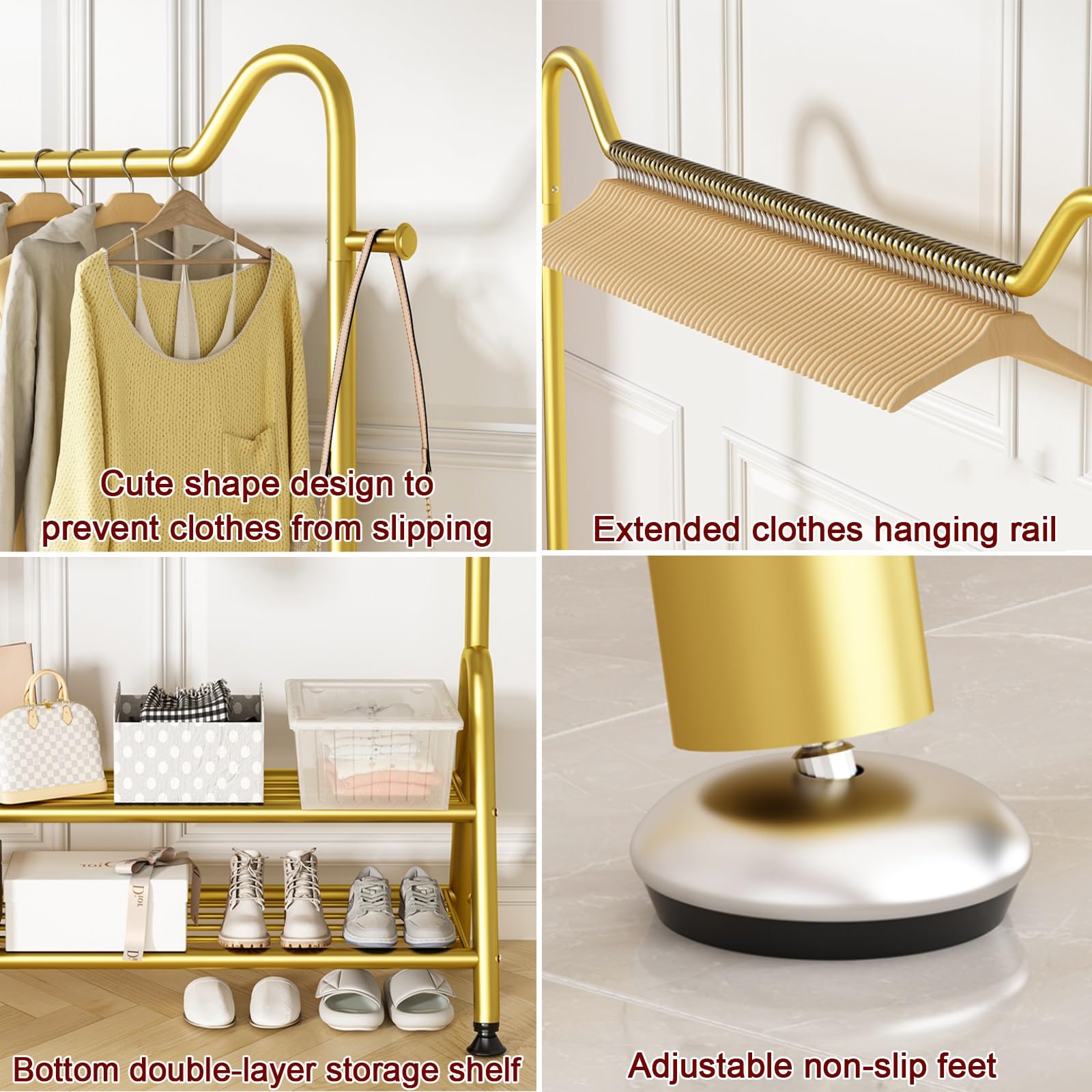Solidny 2-poziomowy metalowy stojak na ubrania wielofunkcyjny do przechowywania złoty 120 cm (47,2 cala) - stylowy stojak na ubrania wieszak na ubrania elegancka ekspozycja odzieży.