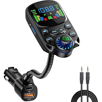 Bluetooth 5.3 FM Transmitter for Car - 30W Dual USB Charger with QC3.0 & PD3.0 Car Radio with Hands-Free Kit and Treble and Bass Adjustment Supports U Disk/TF Card/AUX