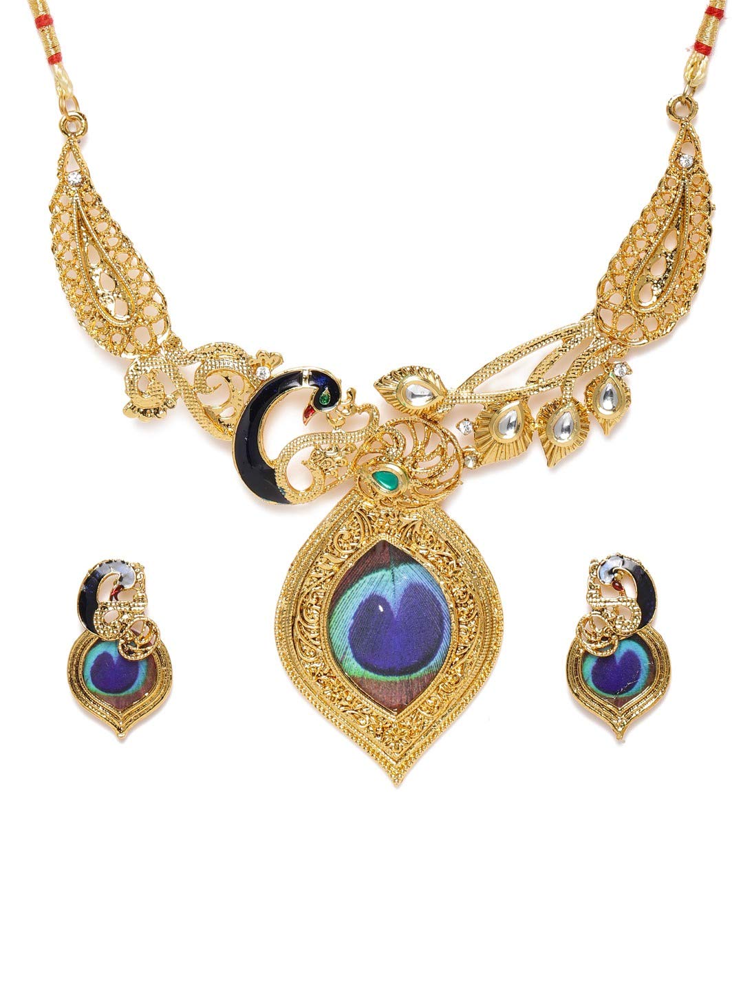 ZAVERI PEARLS Multicolor Peacock Inspired Ethnic Necklace & Earring Set For Women-ZPFK9933 (B08Q77KVFF) Amazon Price History, Amazon Price Tracker