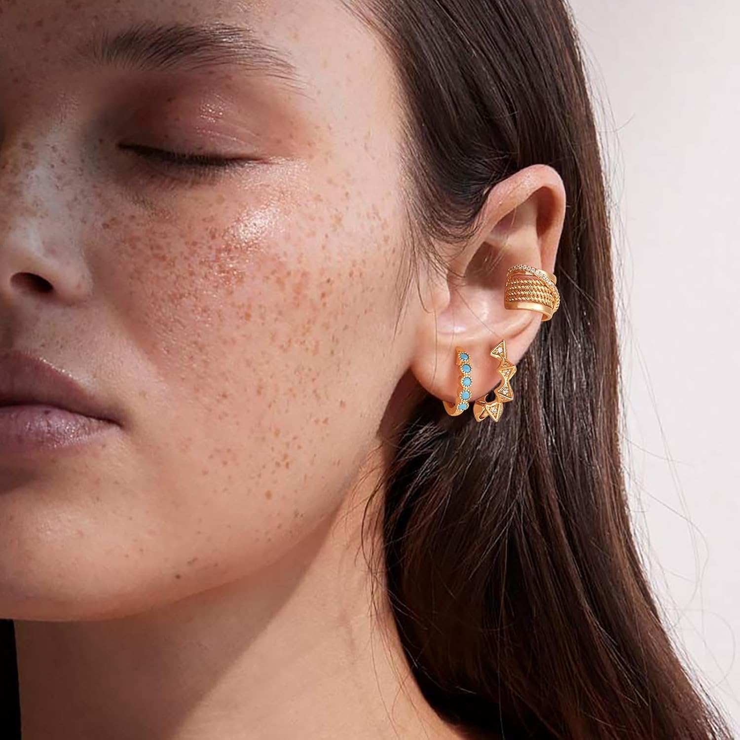 Ear Cuff Earrings for Women Non Piercing Clip On Chunky Earrings Cartilage Wrap Ear Cuffs 14k Gold Plated Cubic Zirconia Hypoallergenic Jewelry Gifts, Single - Image 2