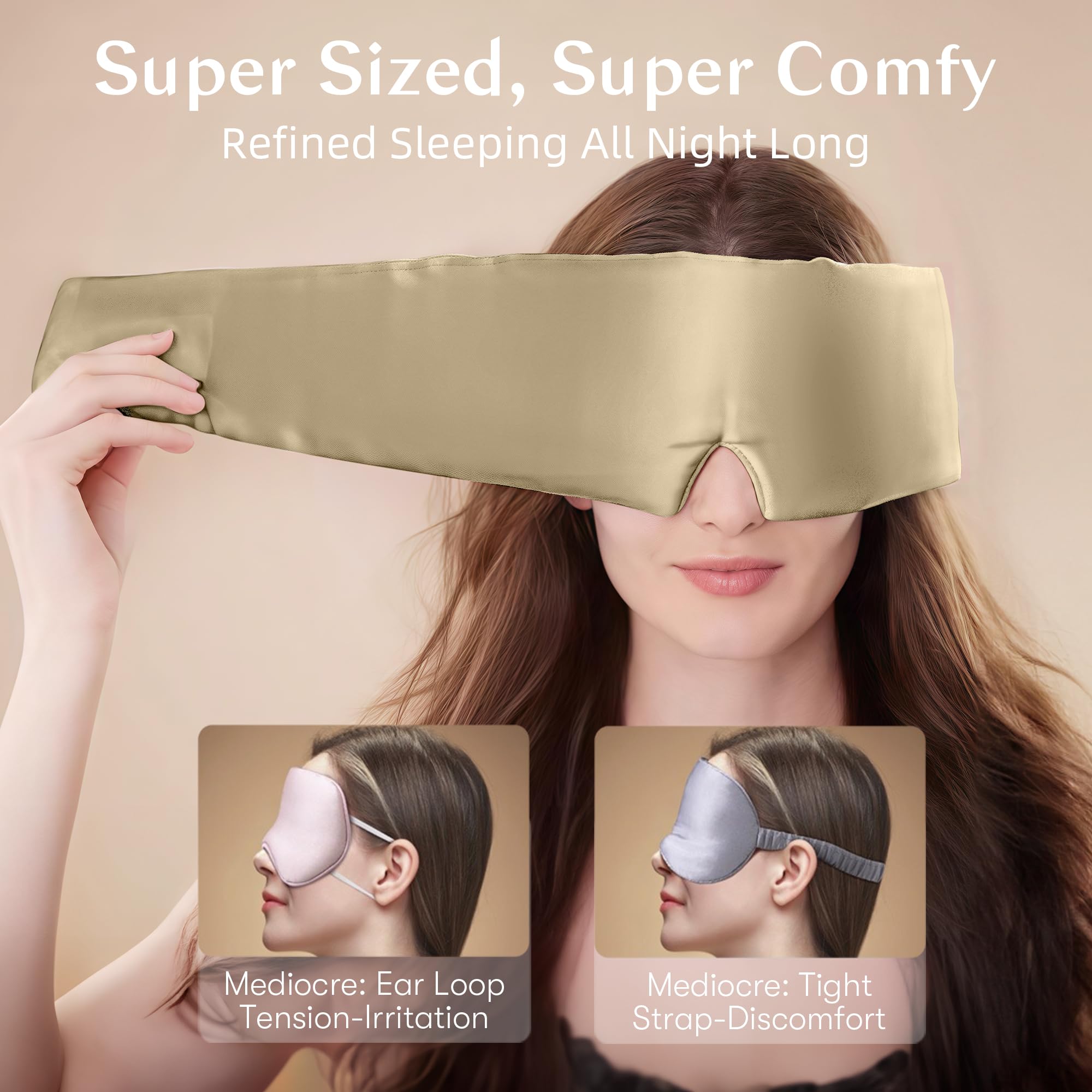 Antifaz para dormir de seda de morera 100 % para hombre y mujer, con diadema ajustable, tamaño completo, antifaz grande para dormir con los ojos vendados para un oscurecimiento total durante toda la