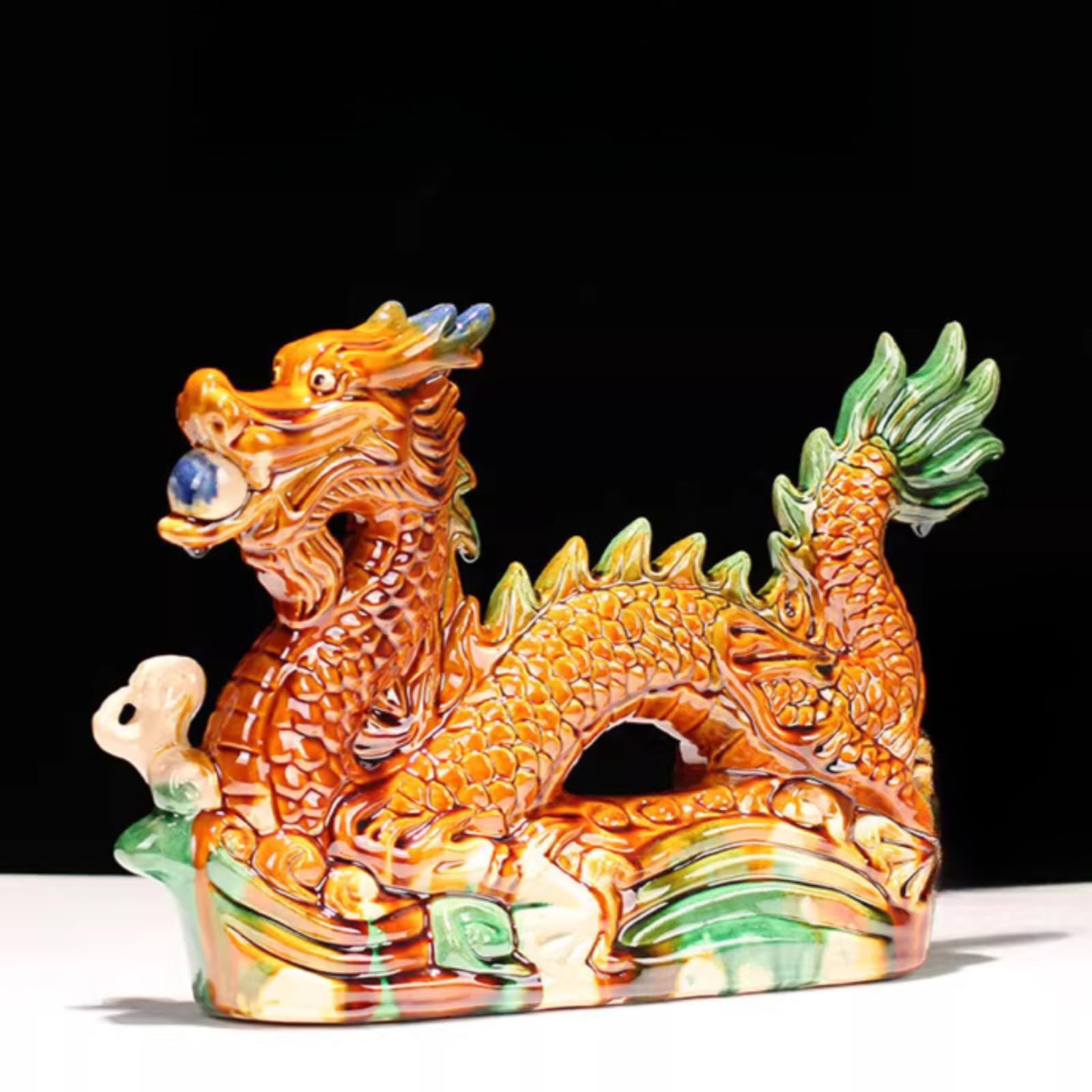 Aottsd Red Zodiac Dragon Statue Wood Chinese Home Office Feng Shui Table Decor 15Cm
