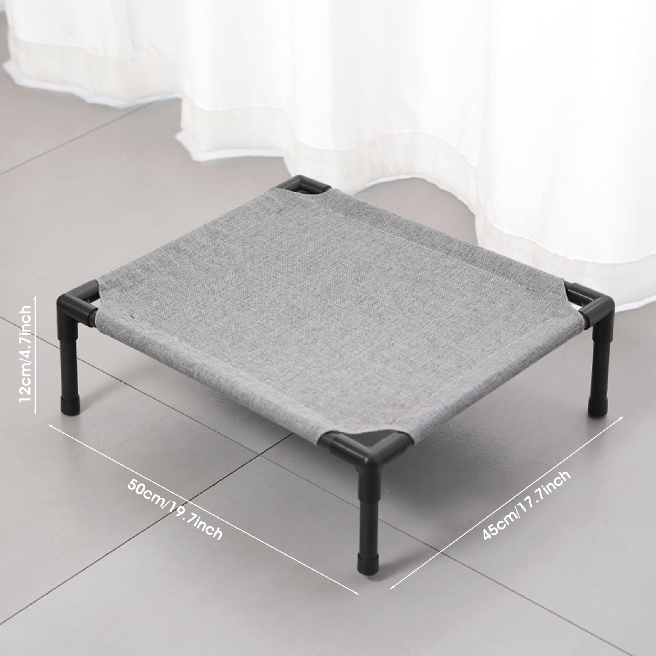 Hamac pour chat, lit pour chat surélevé en lin épais résistant à la mastication - lit pour animal de compagnie extérieur lavable pour intérieur et extérieur, gris, 17, 7 x 19, 7 x 4, pouces (jusqu