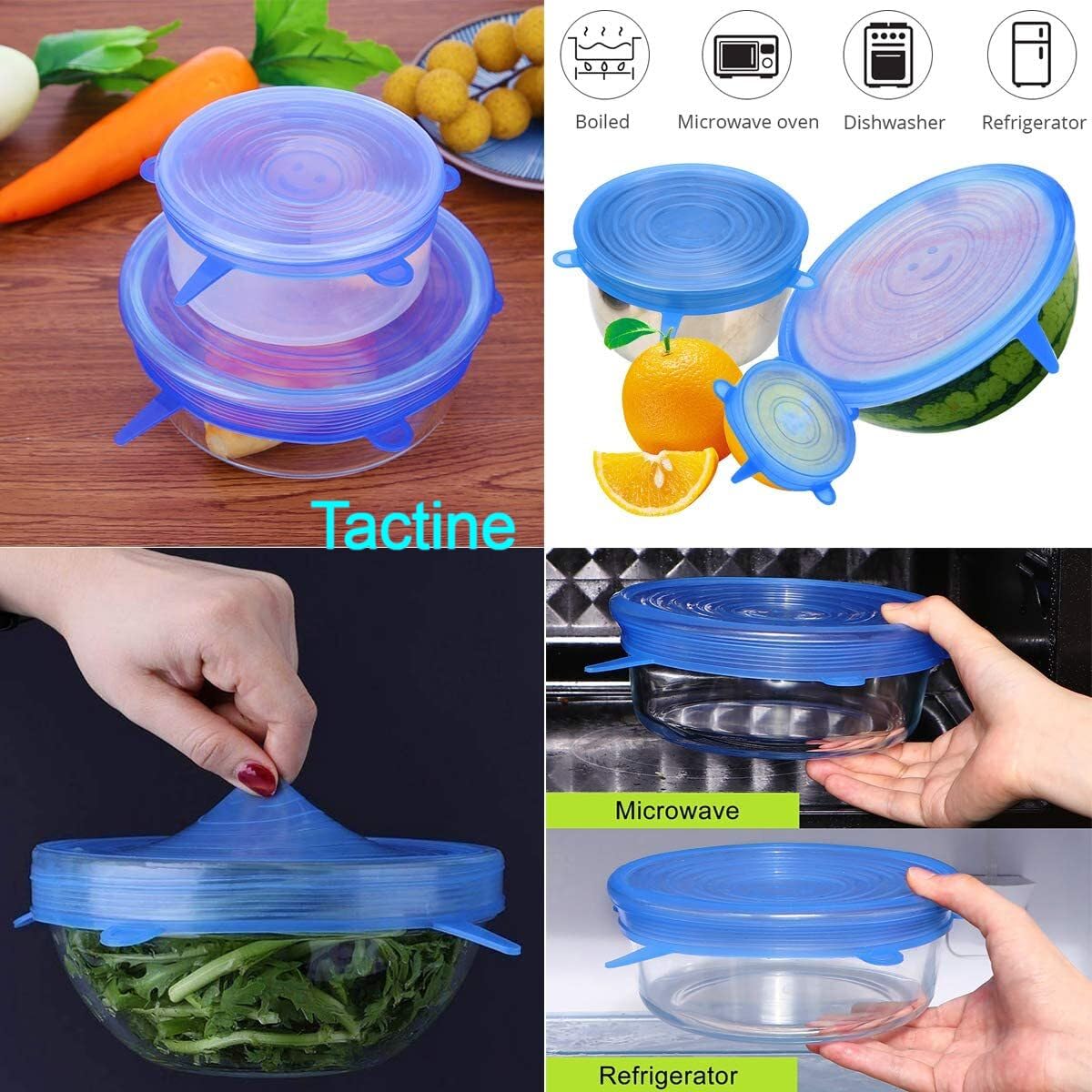 Tactine Silicone Lids Microwave Safe Silicone Stretch Lids Reuseable Flexible Covers For Rectangle, Round, Square Bowls, Dishes, Plates, Cans, Jars, Glassware, Mugs (Free Size_Multicolor) (Set Of 6) 1