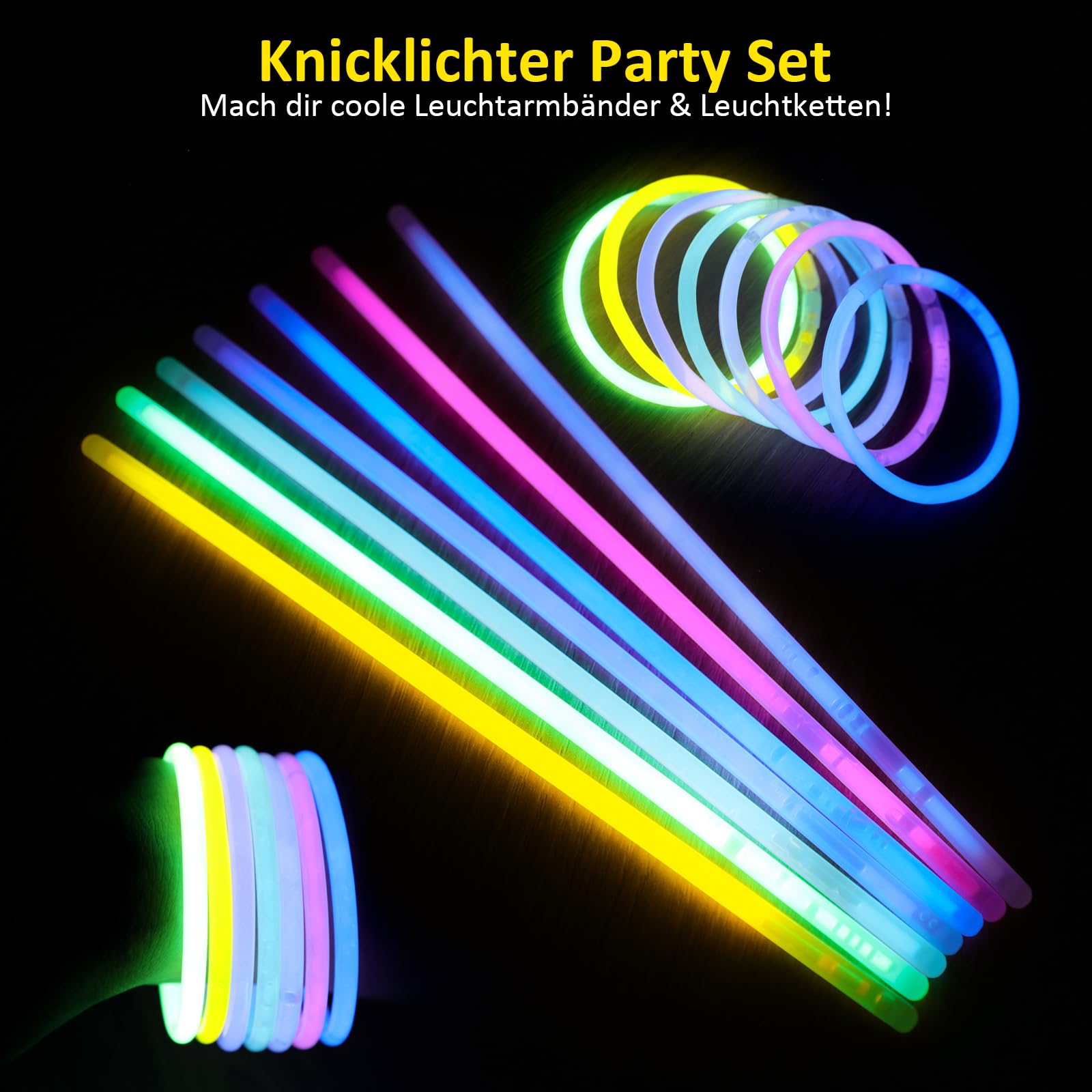 UooEA Bastoncini Luminosi Fluo 100 Pezzi - Regalini Fine Festa Compleanno, Braccialetti Fluorescenti con Connettori per Bambini Adulti, Party, Feste, Carnevale, Eventi Notturni