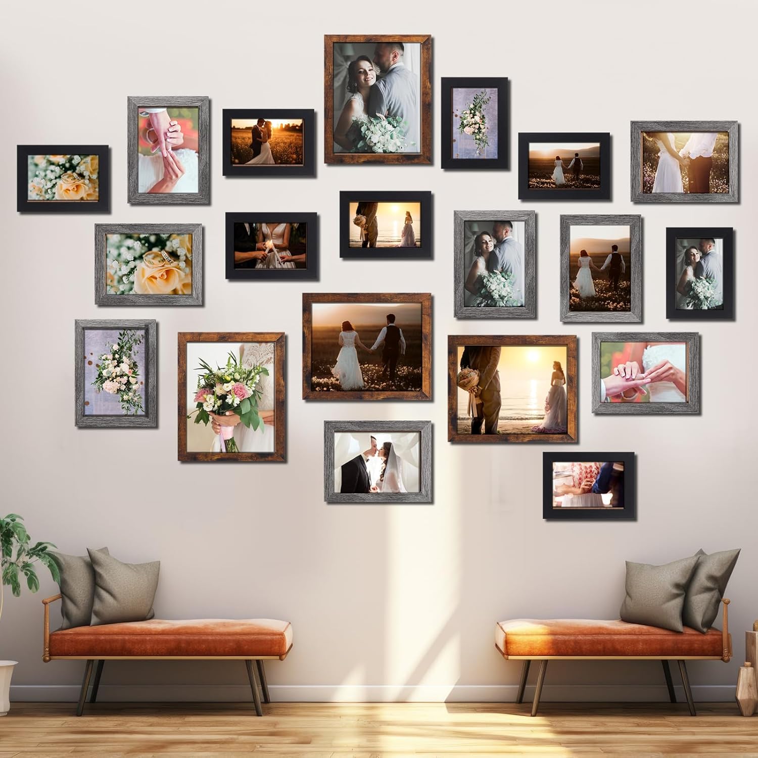 Namalu 20 Pcs Gallery Wall Frames Set Rustic Picture Frames Collage Assorted Photo Wall Decor Pack for Hanging or Tabletop Display Multi Sizes with 8 x 10, 5 x 7, 4 x 6 (Classic Color) - Image 6