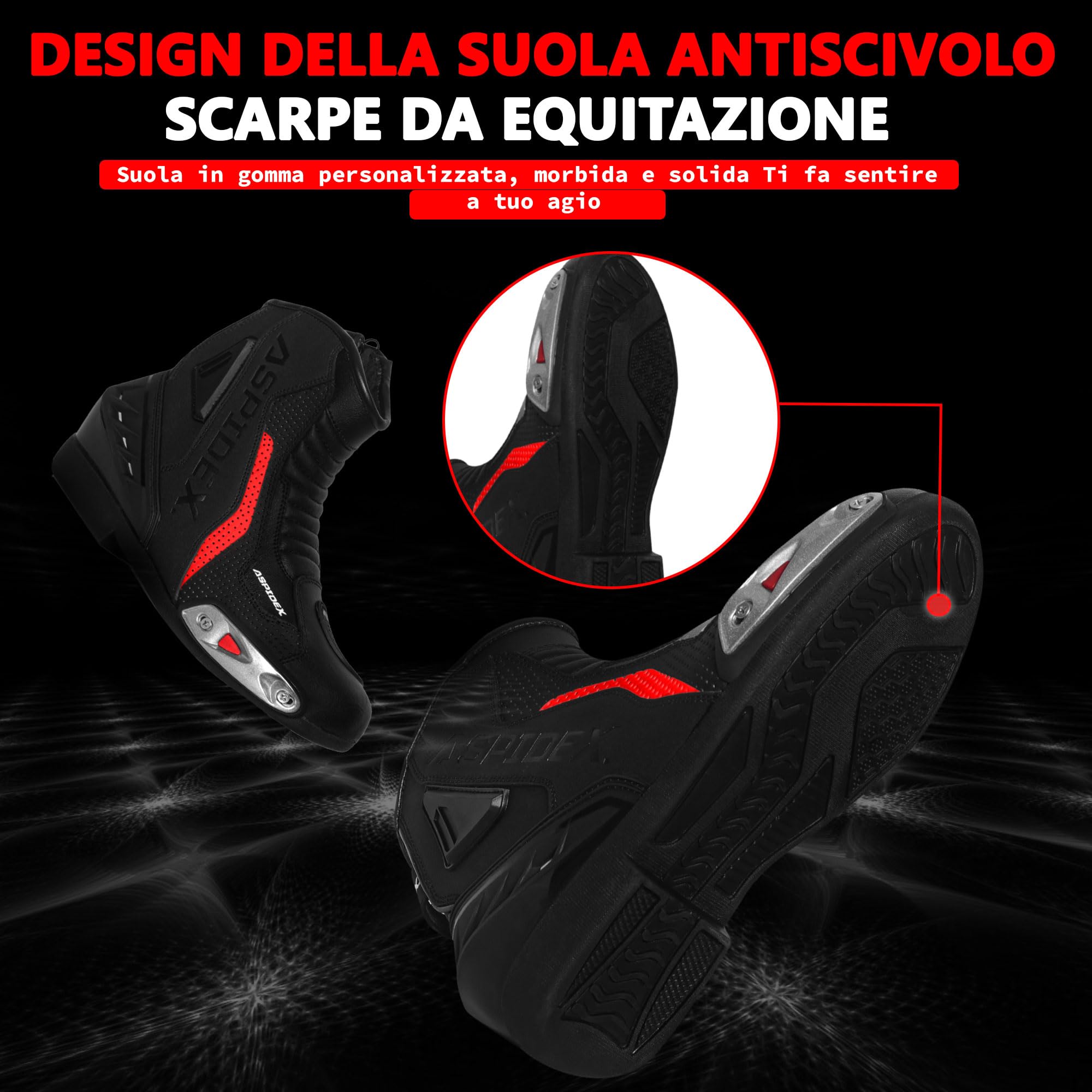 Stivali da moto da uomo Stivali da moto in pelle sportivi Scarpe da moto con suola in gomma nera Stivali