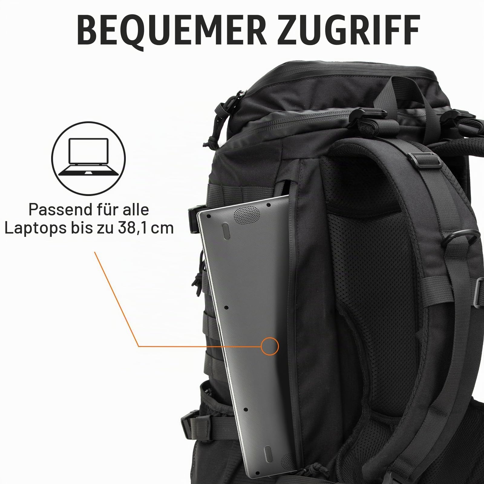 Jueachy Rucksack Herren Schwarz 30L: Molle Taktische Wanderrucksack 180° Geöffnet Einfacher Zugriff Militär Laptop Rucksack Outdoor Trekkingrucksack Arbeitsrucksack für Assault Fitnessstudio Arbeit