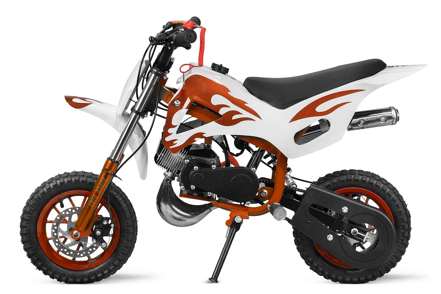 Minicross 49cc Motore a Scoppio DS 67 con Fiamme per Bambini (Bianca fiamme Blu)