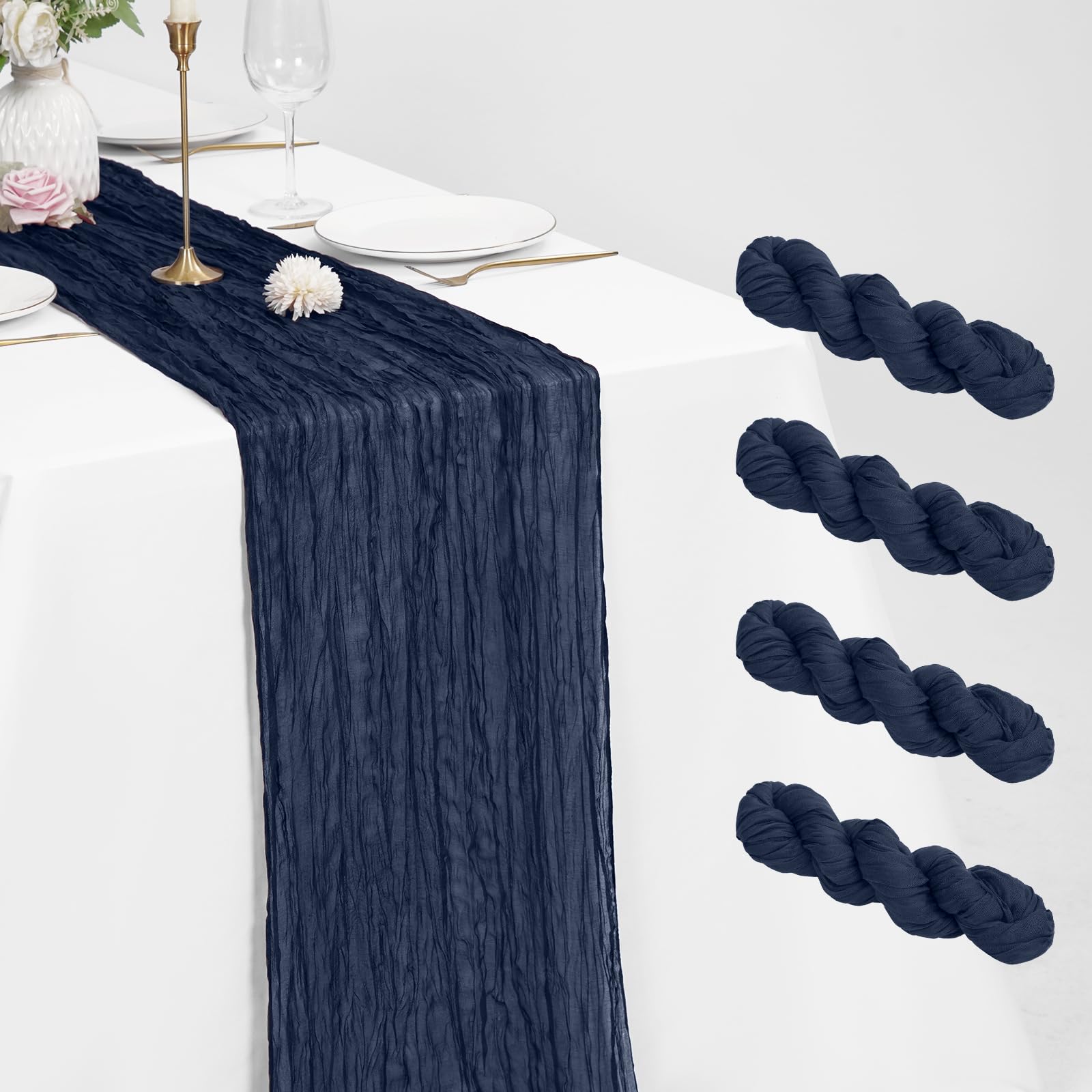 4 Pack Cheesecloth Table Runner Navy Blue 21 x 120 Inch Rustic Gauze Fabric Table Runner Romantic Long Cheesecloth Table Runner For Weddings, Festivals, Anniversarie, Dinner, Outdoor Parties — image 1