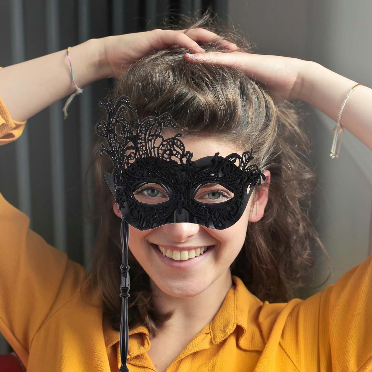 Handheld Masquerade Mask for Women - Lace Eye Mask with Stick for Masquerade Halloween Parties and Mardi Gras - Comfortable and Stylish Costume Accessory