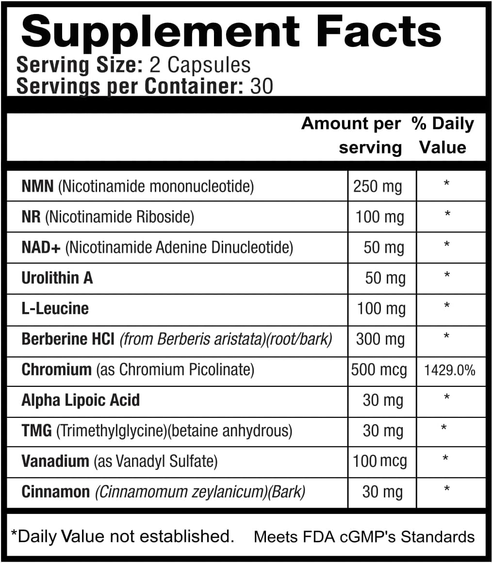 1LifeScience Blood Sugar Blend Supplement – NMN, Urolithin A, Berberine & Alpha Lipoic Acid – NAD+ Support Formula – cGMP Made in USA – 60 Veg Caps