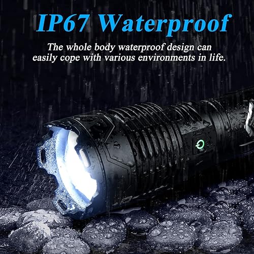 Miniatura 7 de Linternas LED recargables de alto lúmenes, 120000 lúmenes, linternas tácticas superbrillantes, carga rápida, 5 modos de luz, zoomable, IPX5,