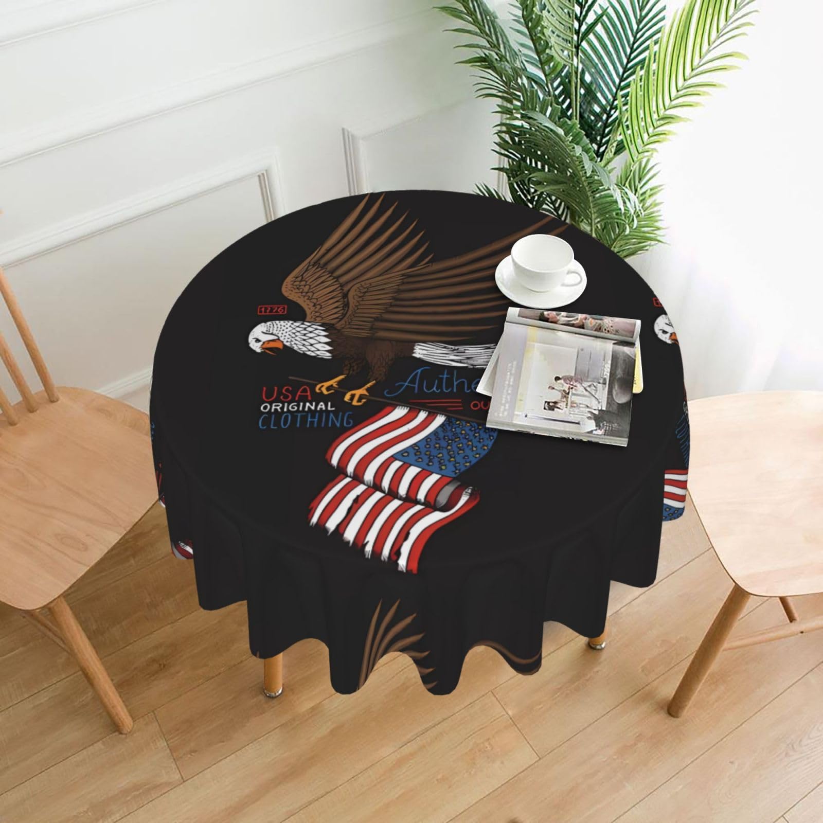 WHJSSF USA Patriotic Eagle with American Flag Prints Round Decorative Tablecloth 60in - Elevate Your Dining Experience with a Stylish & Protective Table Throw