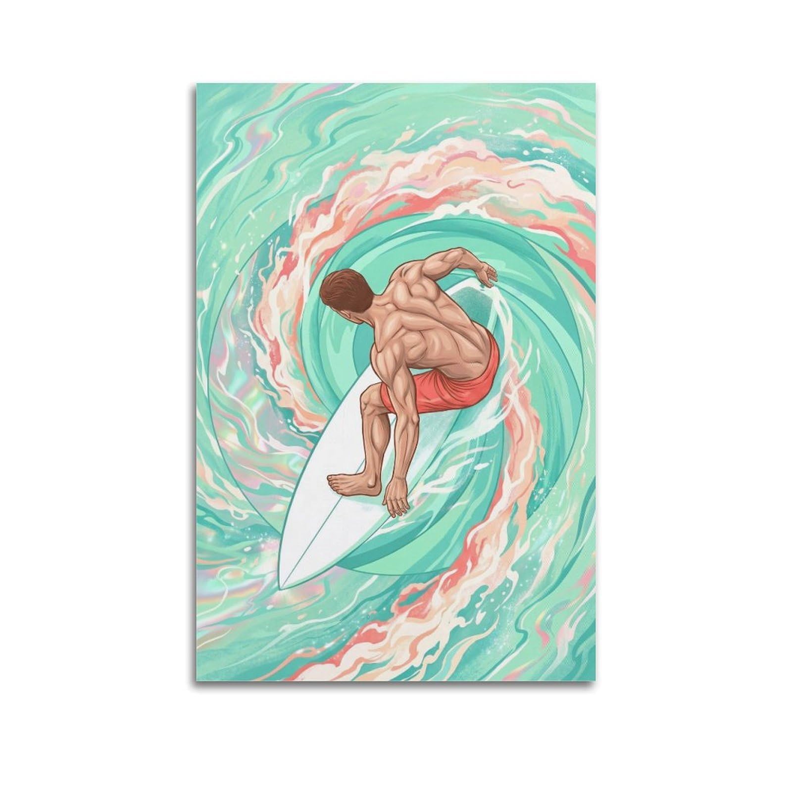 OLYHTR Surreal Aesthetic Pastel Surfing Wall Poster Modern Decorative Canvas Prints - Ideal Wall Art for Family, Man Cave, Game Room, Boys & Girls Bedroom 24x36inch(60x90cm)