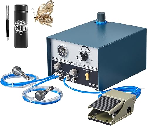Miniatura 1 de VEVOR Máquina neumática grabadora de joyas 110V 60Hz Máquinas neumáticas de grabado a mano 400-8000 RPM Graver neumática de doble cabeza micro