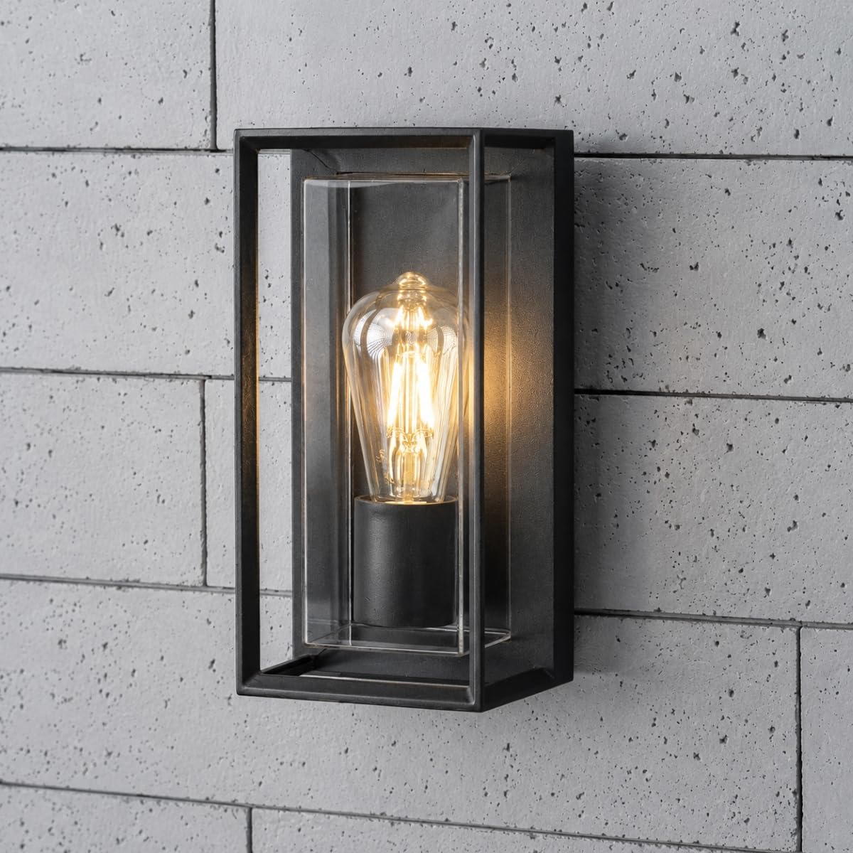 CGC Lighting Outdoor Outside Wall Light Black Modern, E27 Bulb, Mains Powered, Garden, Porch, Patio (Black)
