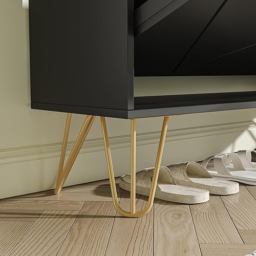 Vista 51 de JOZZBY Zapatero de almacenamiento para entrada, organizador de zapatos delgado y estrecho independiente con 2 cajones abatibles, zapatero de madera