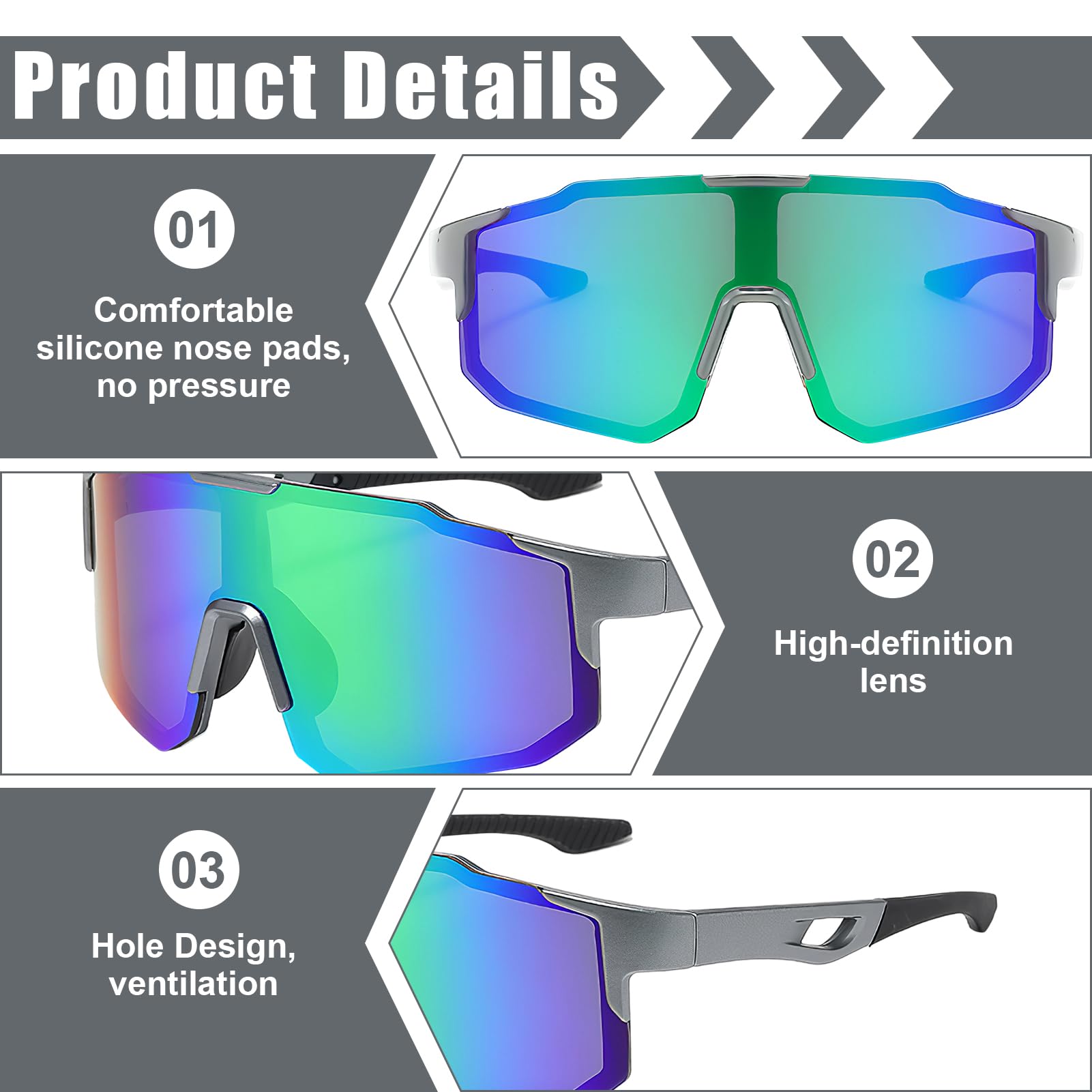 Lunettes de soleil polarisées pour le sport Lunettes de protection pour vélo Adaptées à la conduite de moto/au baseball/à l'escalade/à la course à pied/à la pêche Unisexe