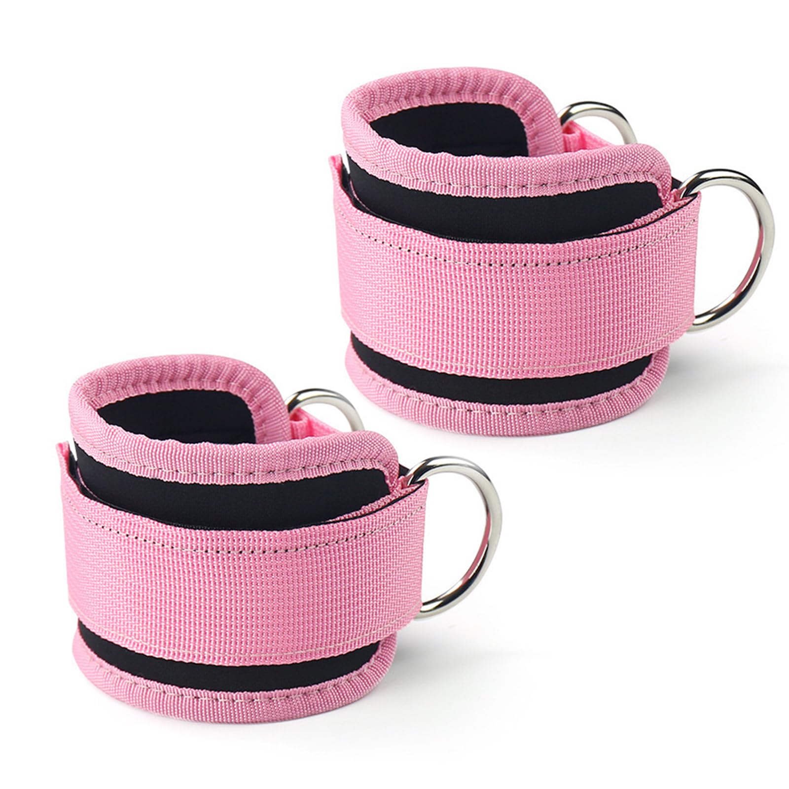 Ankle Straps for Cable Machine 1 Pair, Gym Wrist Cuff with Adjustable Neoprene Hook & Loop,Resistance Bands Attachment Double Stainless Steel D-Ring,Weight Lifting Curls Kickbacks Hip Abductor (Pink)
