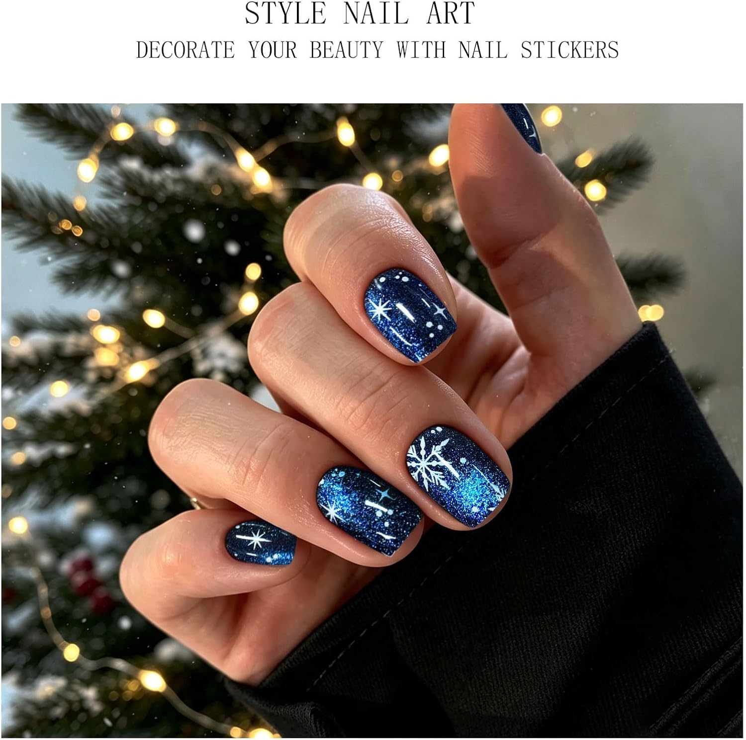 JMEOWIO Semi Cured Gel Strips Nail Art Sticker Wrap Christmas Cat Eye