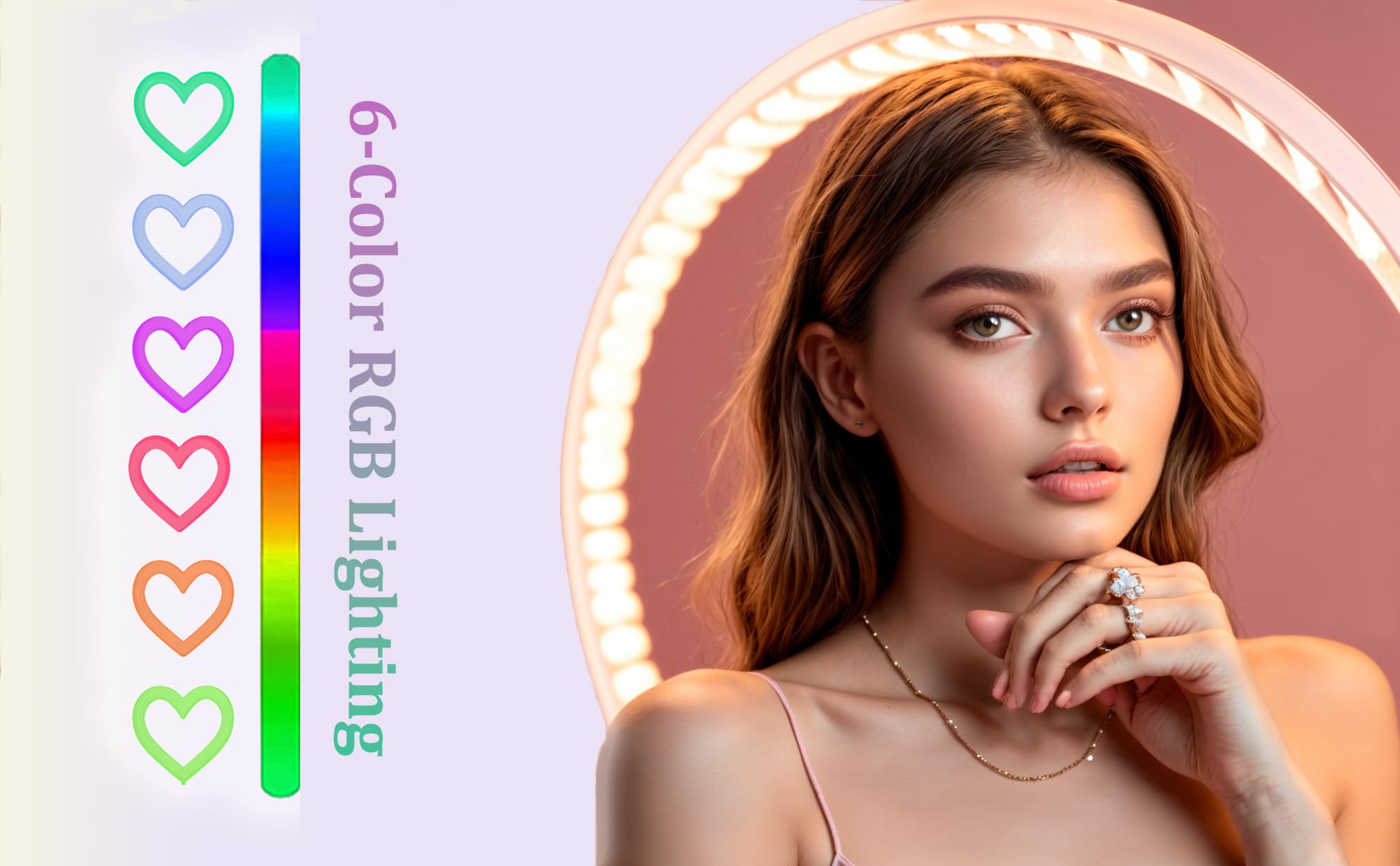 Ringlicht in Herzform, 30,5 cm (12 Zoll), RGB, LED, Herzform, mit Handyhalterung für Live-Stream/Make-up, kompatibel mit allen Smartphones