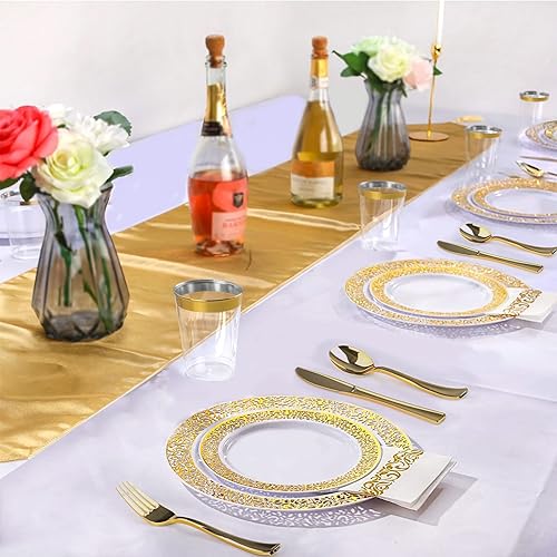 Miniatura 6 de BAYZZ Paquete de 200 vasos de plástico dorados, vasos de plástico transparente de 12 onzas, vasos de plástico con borde dorado, copas de vino