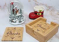 Vista 7 de Personalized Bamboo Coasters, Set of 4 Square Custom Coaster with Holder, Customized Gift Ideas for Christmas, Anniversary, Housewarming, Birthday