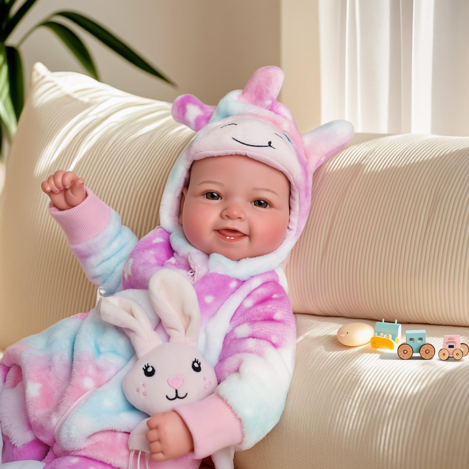 BABESIDE Muñeca de bebé de 43 cm / 17 Pulgadas con Cuerpo de Tela, muñeca con Encantador Atuendo, Chupete y biberón como Regalo para niños a Partir de 3 años