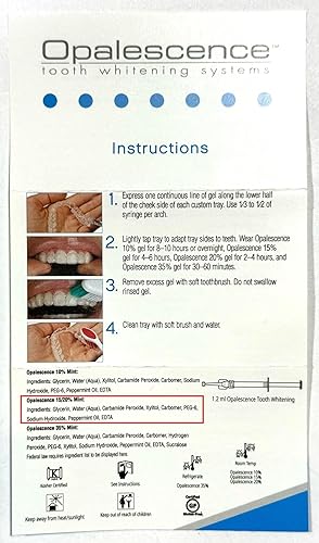 Miniatura 9 de Opalescence Kit de recambio de blanqueamiento dental 20% (4 jeringas) de peróxido de carbamida. Fabricado por Ultradent, en sabor a menta. Jeringas