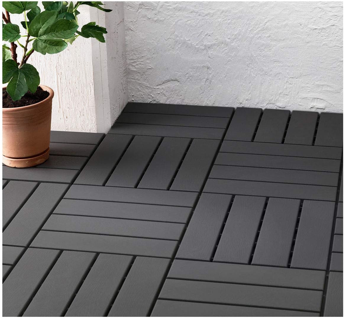 RUNNEN Outdoor Floor Decking, Dark Grey, Plastic, 30 x 30 x 2 cm, Weather-Resistant, Easy-Care, 9-Pack, 0.81 m² Coverage