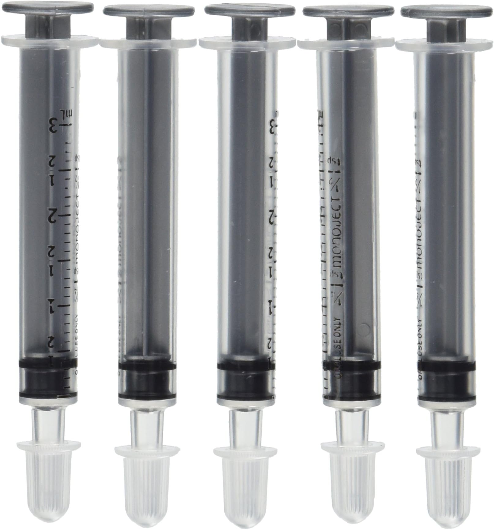 5 Pack 3ML 3CC 6/10 Tsp. Slip Tip Syringes w/o needle.