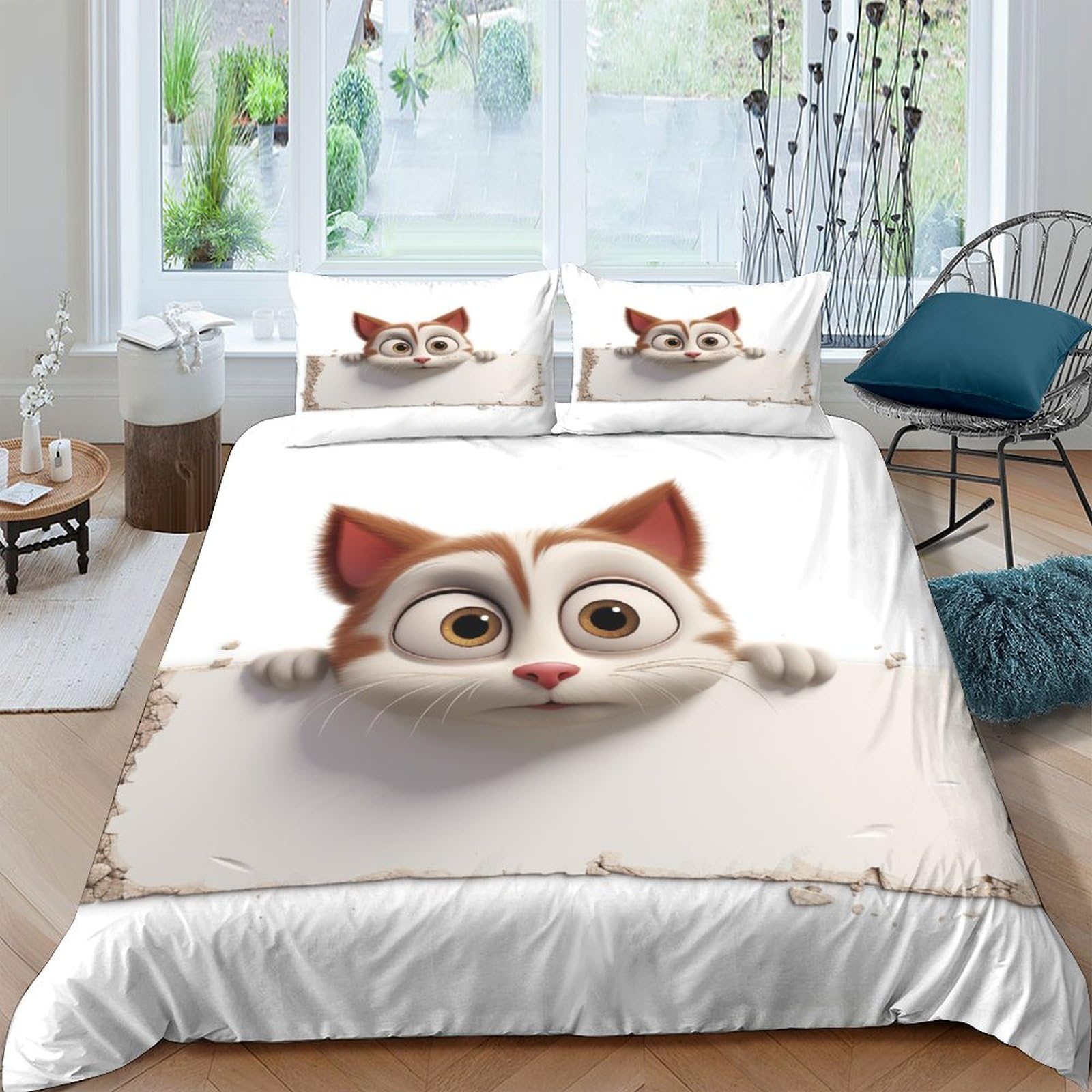 Parure de lit chaton mignon 3D en microfibre 220x240cm avec taies d'oreiller