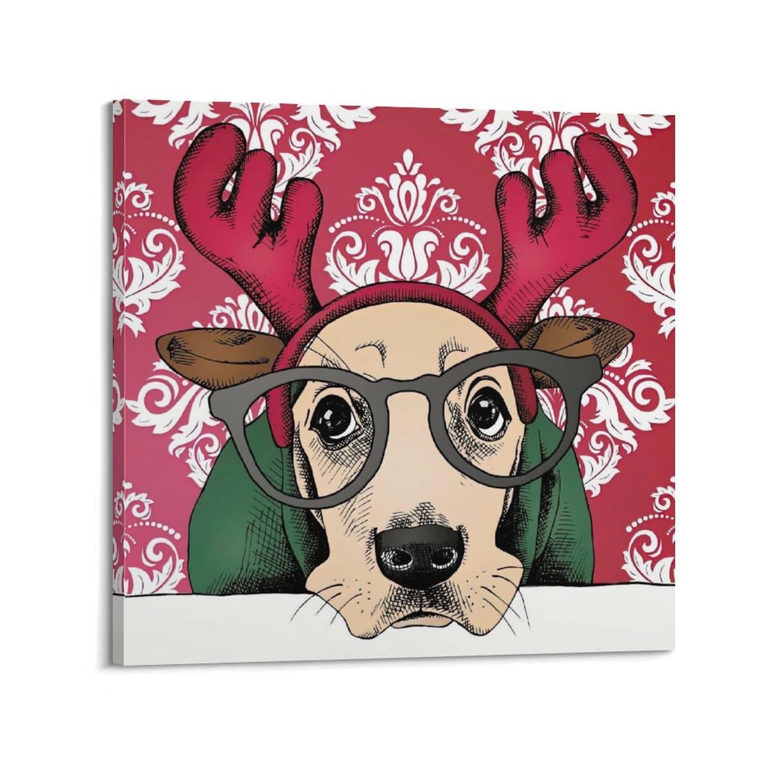 WZKTCL Animal Poster Puppy Christmas Surprise Poster Decorative Painting Canvas Wall Posters And Art Picture Print Modern Family Bedroom Decor Posters 16x16inch(40x40cm)