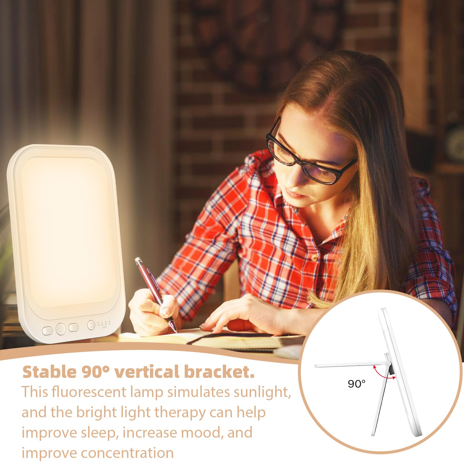 GOMETY Lampe de luminothérapie 10 000 lux avec 4 minuteries, 3 températures de couleur, lampe LED imitant la lumière du jour, support pliable.