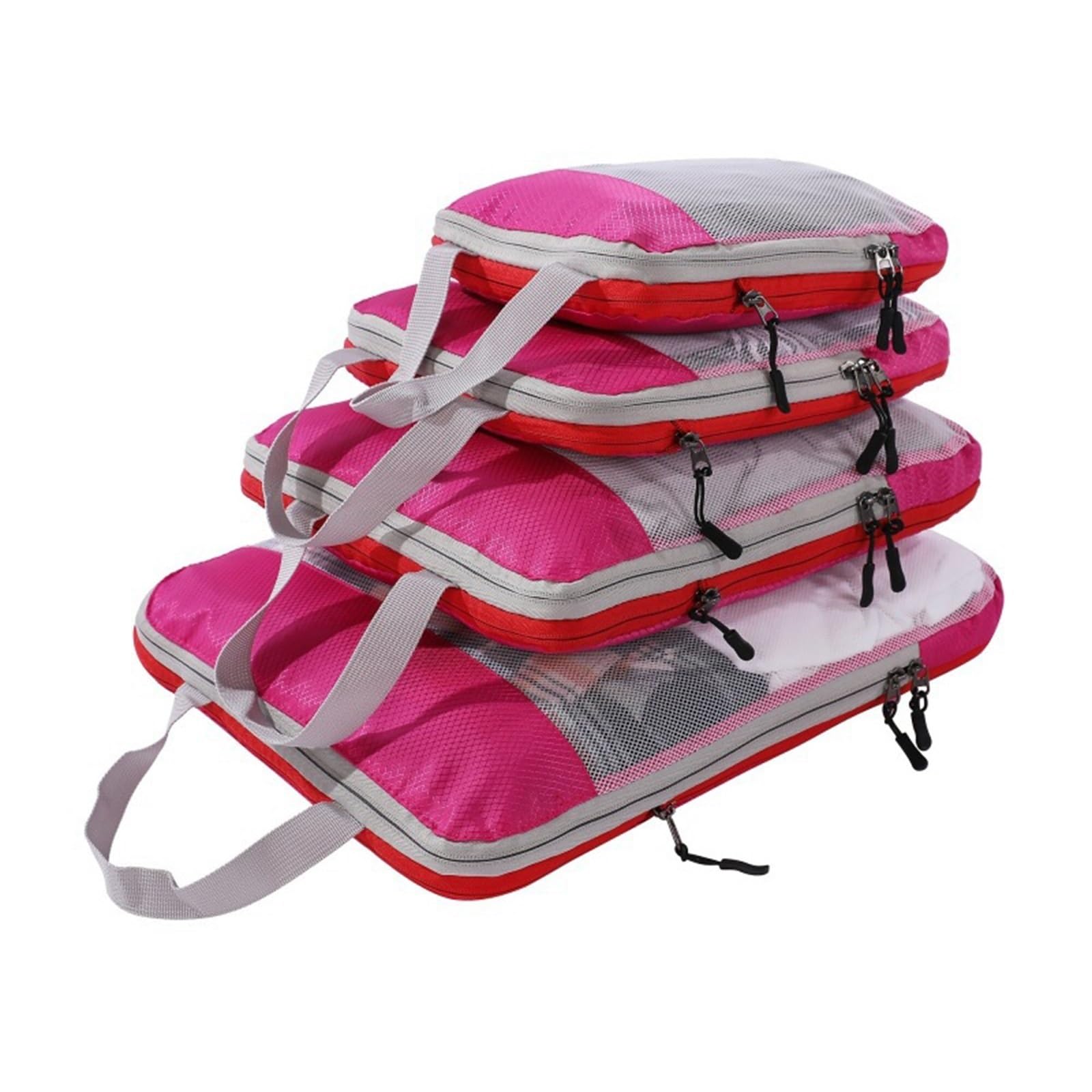 Organizzatori da Viaggio a Compressione Packing Cubes Confezione da 4 Sacchi da Viaggio Set Organizzatore Valigia a Compressione Ultraleggero Organizzatore Espandibile for Bagaglio a Mano(Pink)