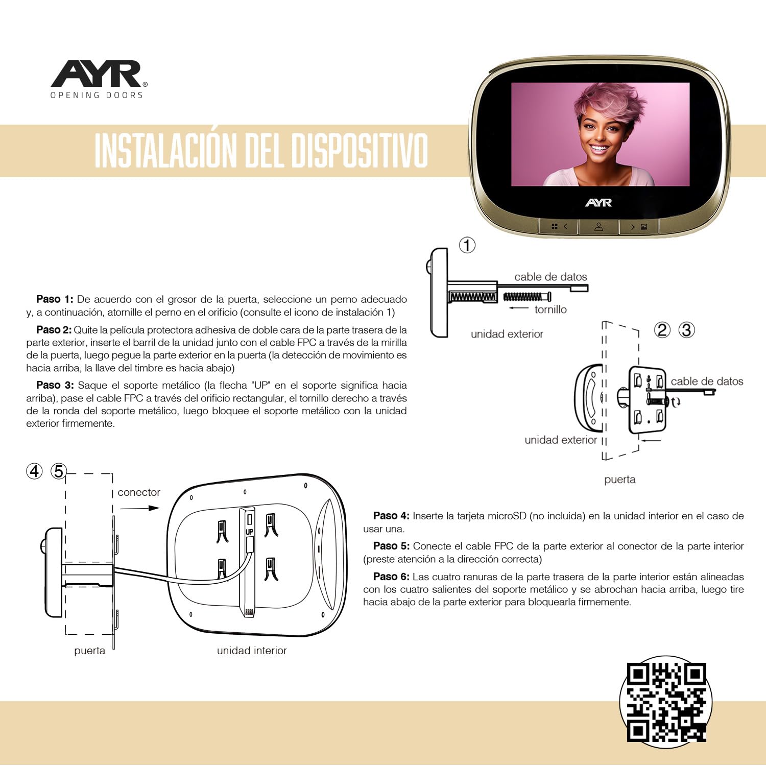 Spioncino digitale AYR 764. Proteggi la tua porta. Ampio schermo da 4,3", sensore di movimento, infrarossi e visione notturna. REGISTRA se c'è qualcuno nella tua porta.