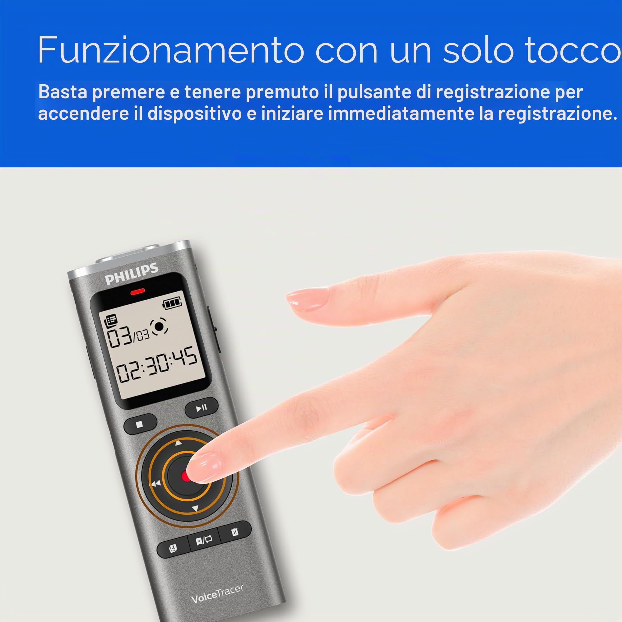 Philips DVT1170 VoiceTracer, Registratore audio, 8GB, slot per scheda micro SD