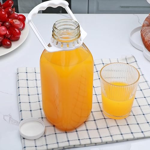 Miniatura 8 de Datttcc Tarros de leche cuadrados de 31 onzas, tarro de vidrio reutilizable, recipientes con tapas y asas de transporte, yogur, batidos, jugo, miel,