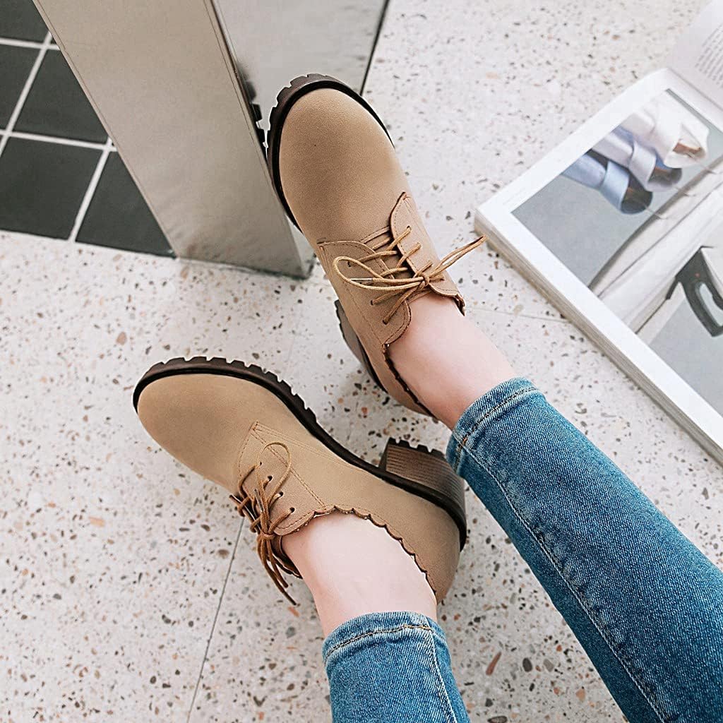MIOKE Women's Casual Platform Lace Up Pump Oxfords Round Toe Suede Chunky High Heel Vintage Dress Shoes