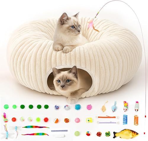 Cama túnel para gatos con 40 juguetes para gatos, túnel de juego plegable para gatos de interior, tubo para gatos para gatitos y cachorros