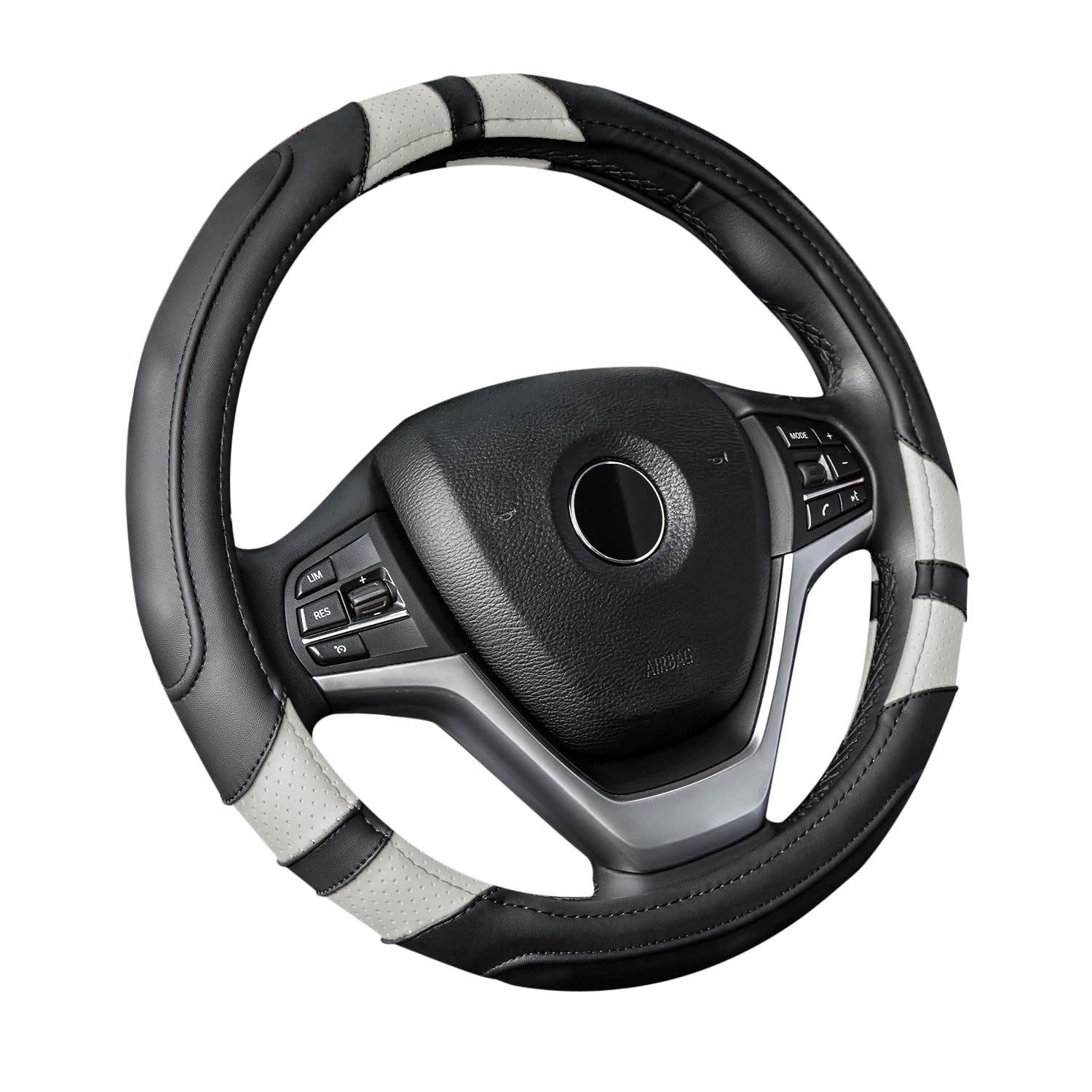 Achiou Gray Car Steering Wheel Cover Universal 15 inch with Grip Contours, Leather Auto for Men and Women Non-Slip Breathable Soft and Comfortable