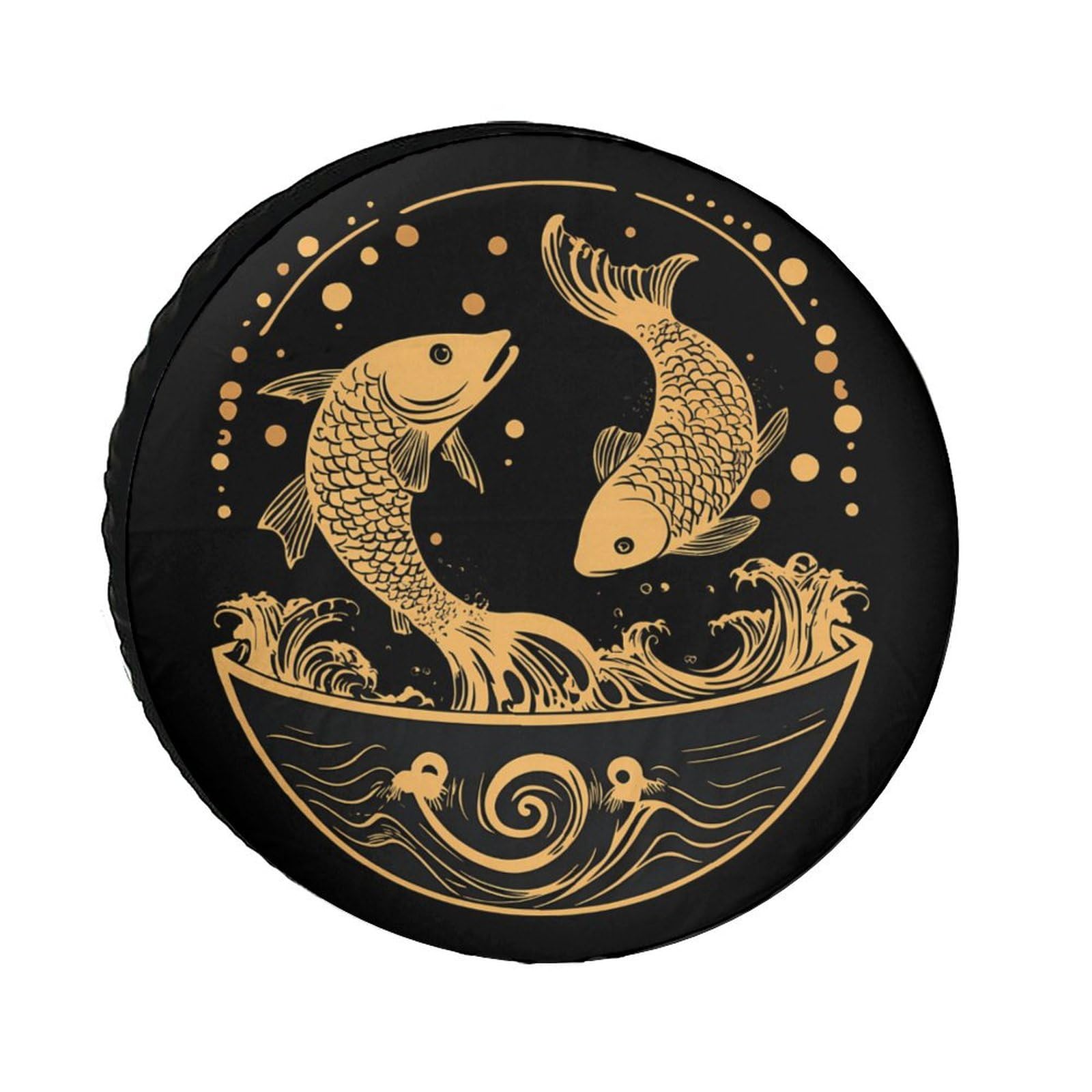 Japanese Fish Wave Yin and Yang Spare Tire Cover Oxford Waterproof Wheel Protectors Universal Car Accessories 32inch