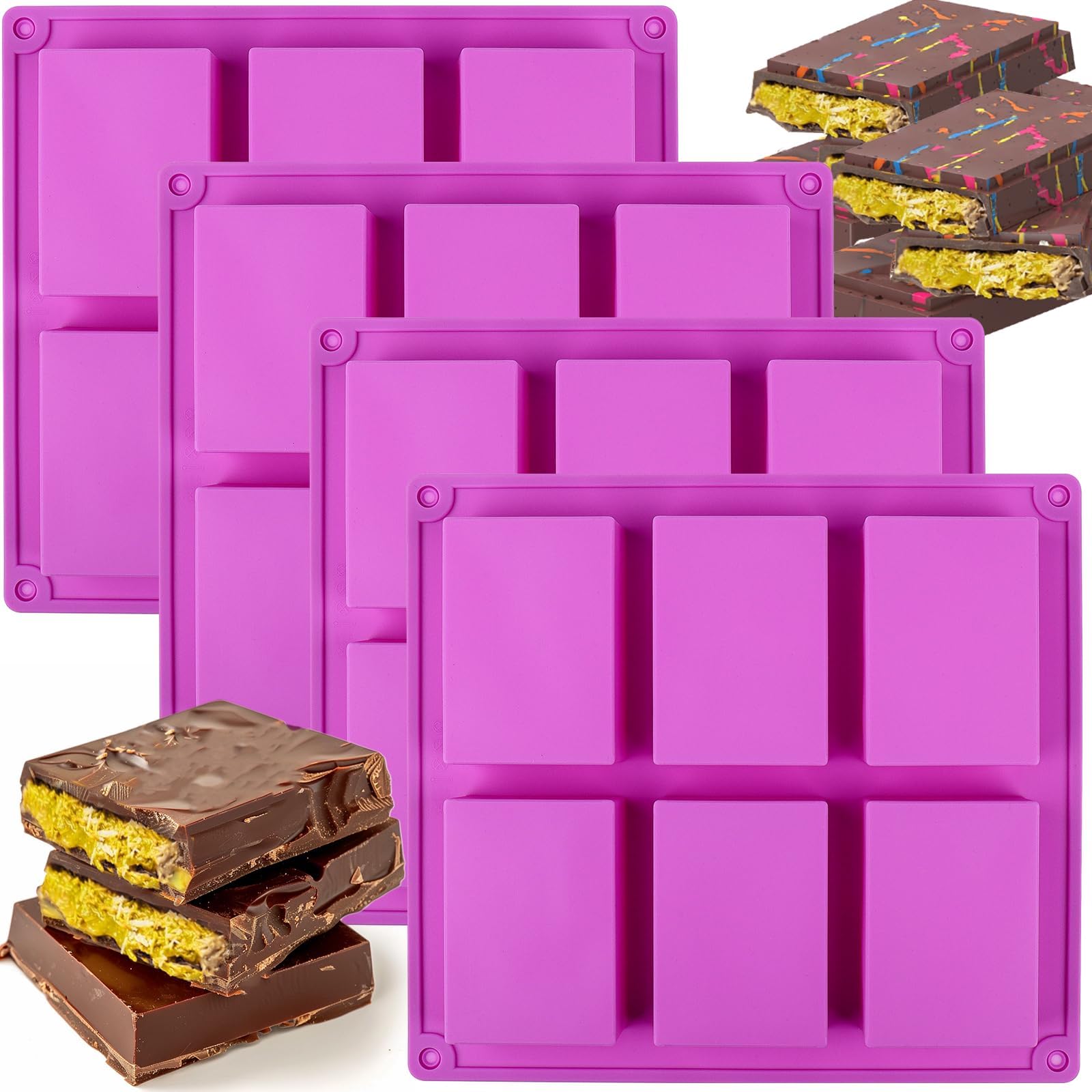 BABORUI1 Inch Chocolate Bar Mold for Dubai Chocolate Bar Pistachio, 24 Cavities Silicone Chocolate Bar Mold Deep with Wrappers Scraper, Thick Candy Bar Mold for Filling Kunafa Chocolate Bar