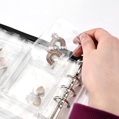 Miniatura 2 de Surblue Libro de almacenamiento de joyas transparente portátil, organizador de joyas de viaje, con cremallera, con bolsillos para collares, aretes