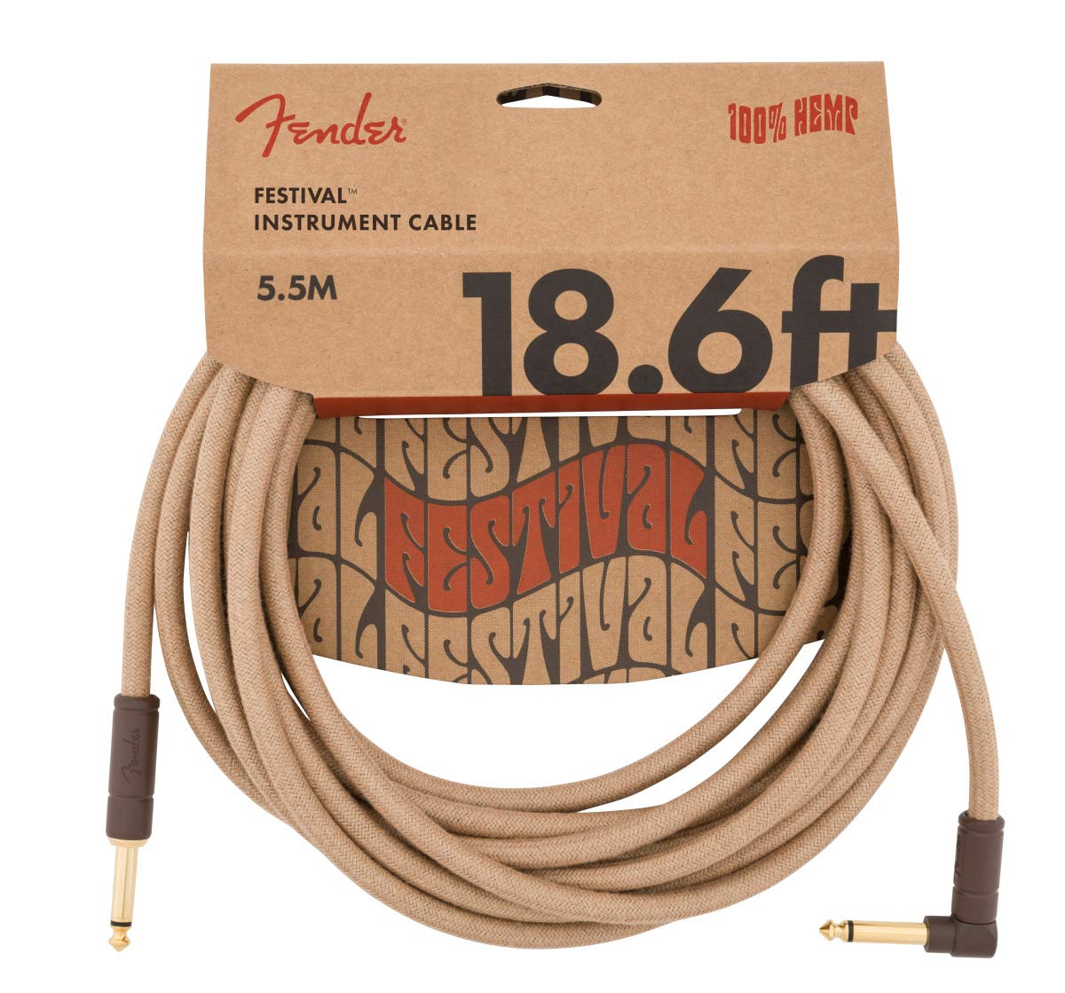 Fender Festival Cable de instrumento de cáñamo, recto/ángulo, natural, 5,7 m