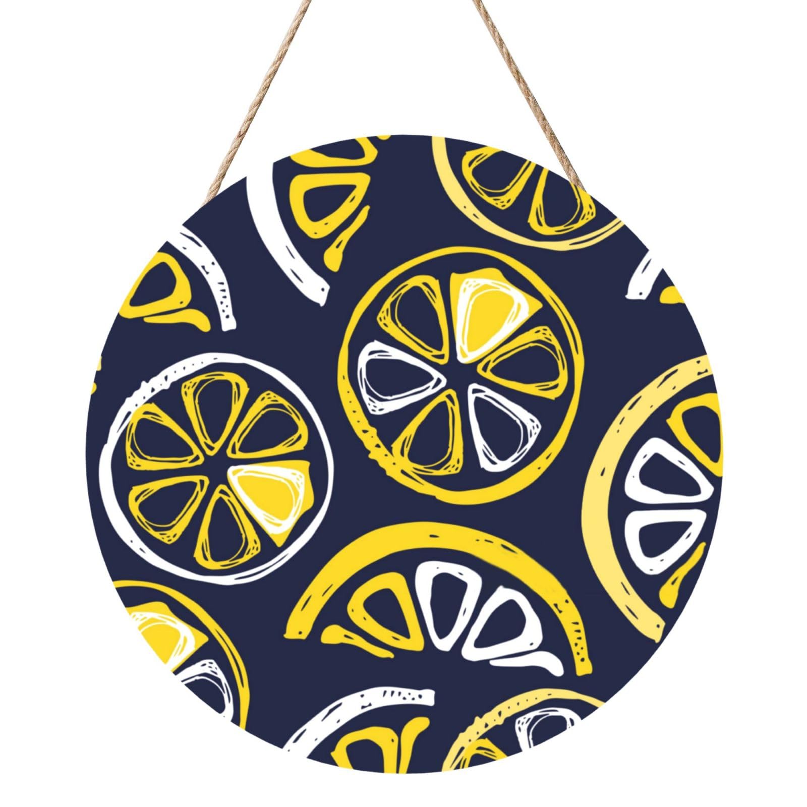 InOmak Hand-drawn Lemon, Lemon Slices, Fruit Pattern, Round Wood Panel Painting 12 in, Wall Hanging Painting For Home