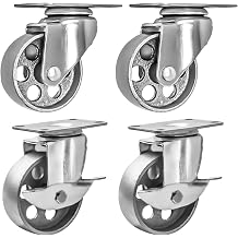 4 All Steel Swivel Plate Caster Wheels w Brake Lock Heavy Duty High-Gauge Steel Gray 3" Combo