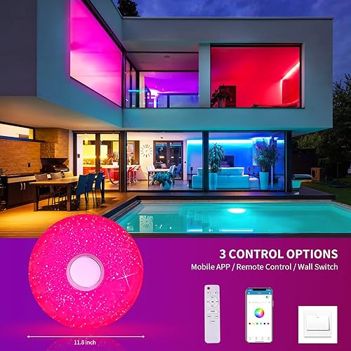 Miniatura 2 de Lámpara de techo LED de música de 36 W con altavoz Bluetooth, montaje empotrado RGB LED para teléfono inteligente, control remoto, lámpara de techo
