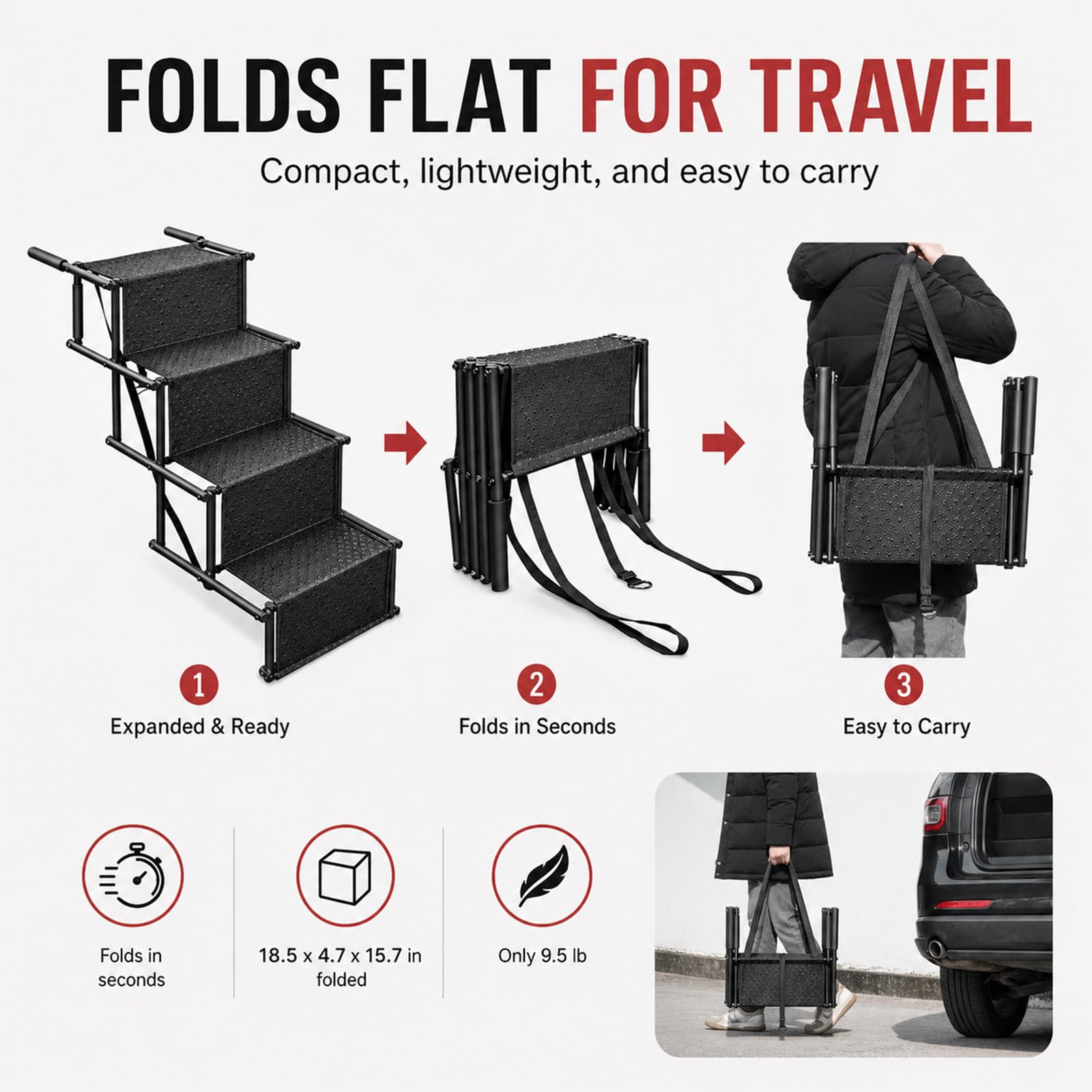 Hundetreppe Auto, Klappbar Hunderampe bis 60kg, Hunderampe Auto, Rampe Hund, Hunderampen für Große Hunde, Hundetreppen, Hundeleiter für Große & Kleine Tiere